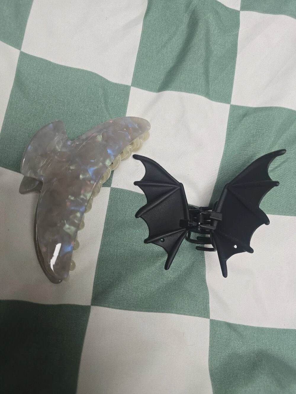 Iridescent Pearl Hair Claw & Black Bat Wing Clip Duo